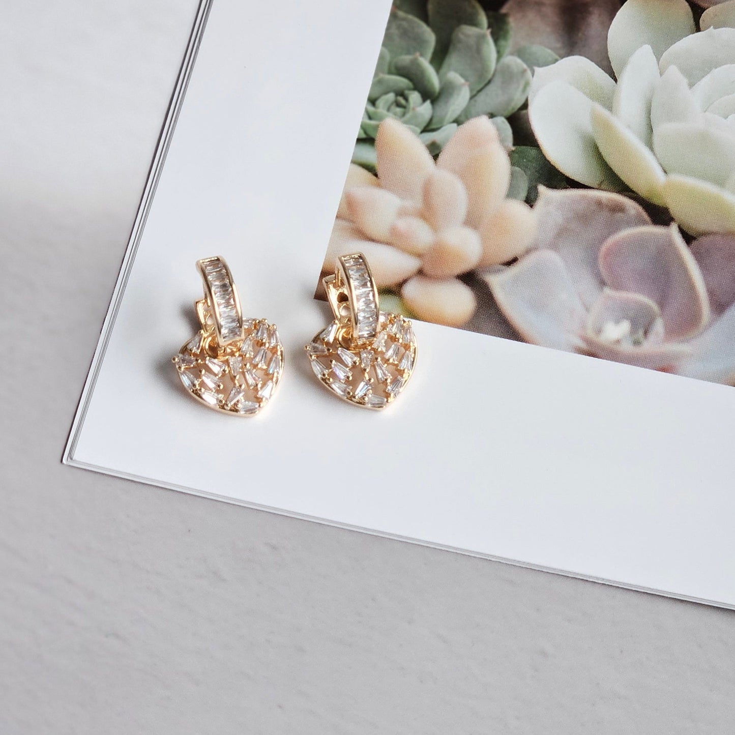 Heartful Elegance: Elegance Gold 14K Steel Earrings with Dangling Zircon Stones