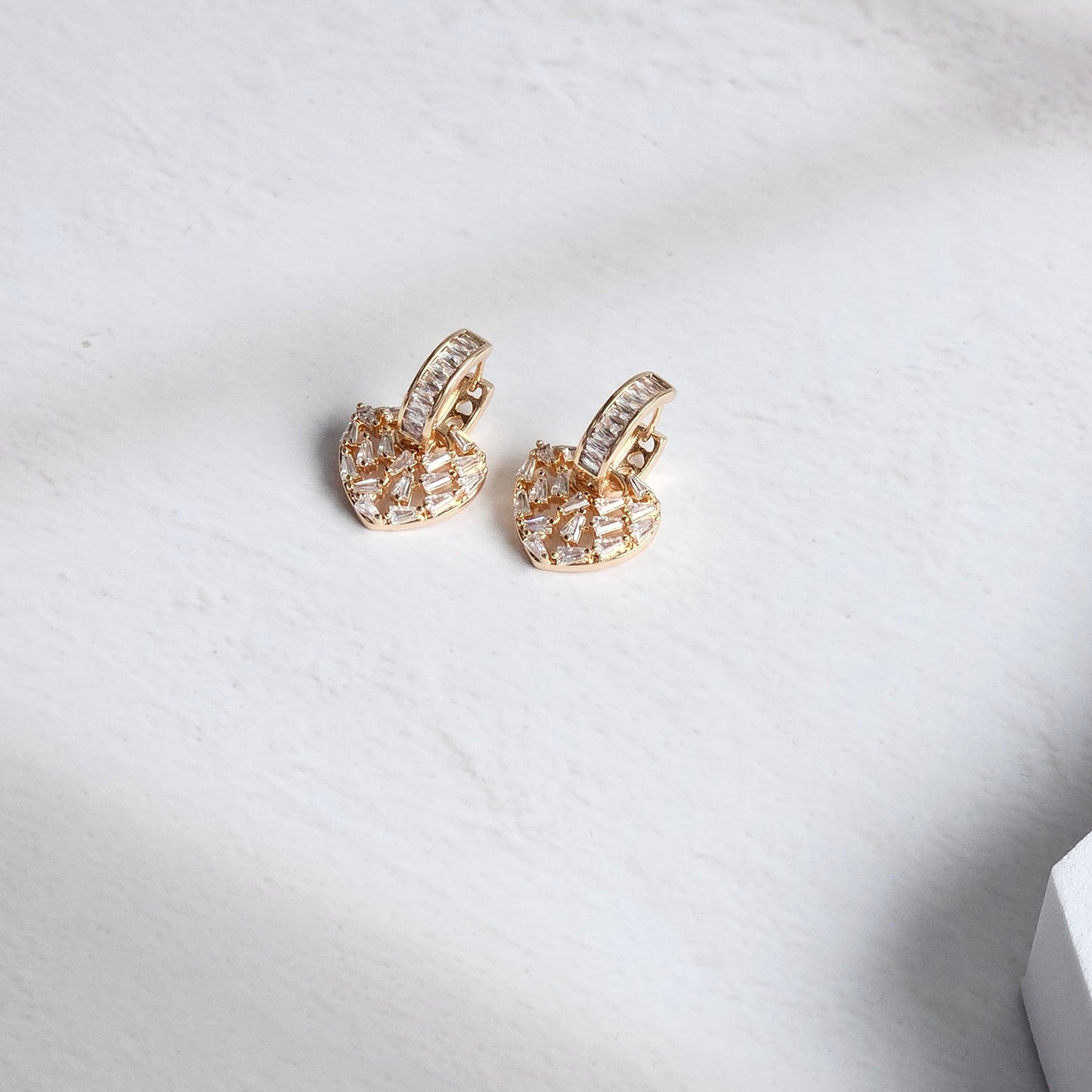 Heartful Elegance: Elegance Gold 14K Steel Earrings with Dangling Zircon Stones