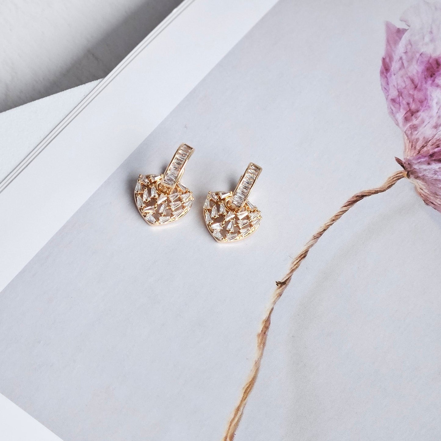 Heartful Elegance: Elegance Gold 14K Steel Earrings with Dangling Zircon Stones