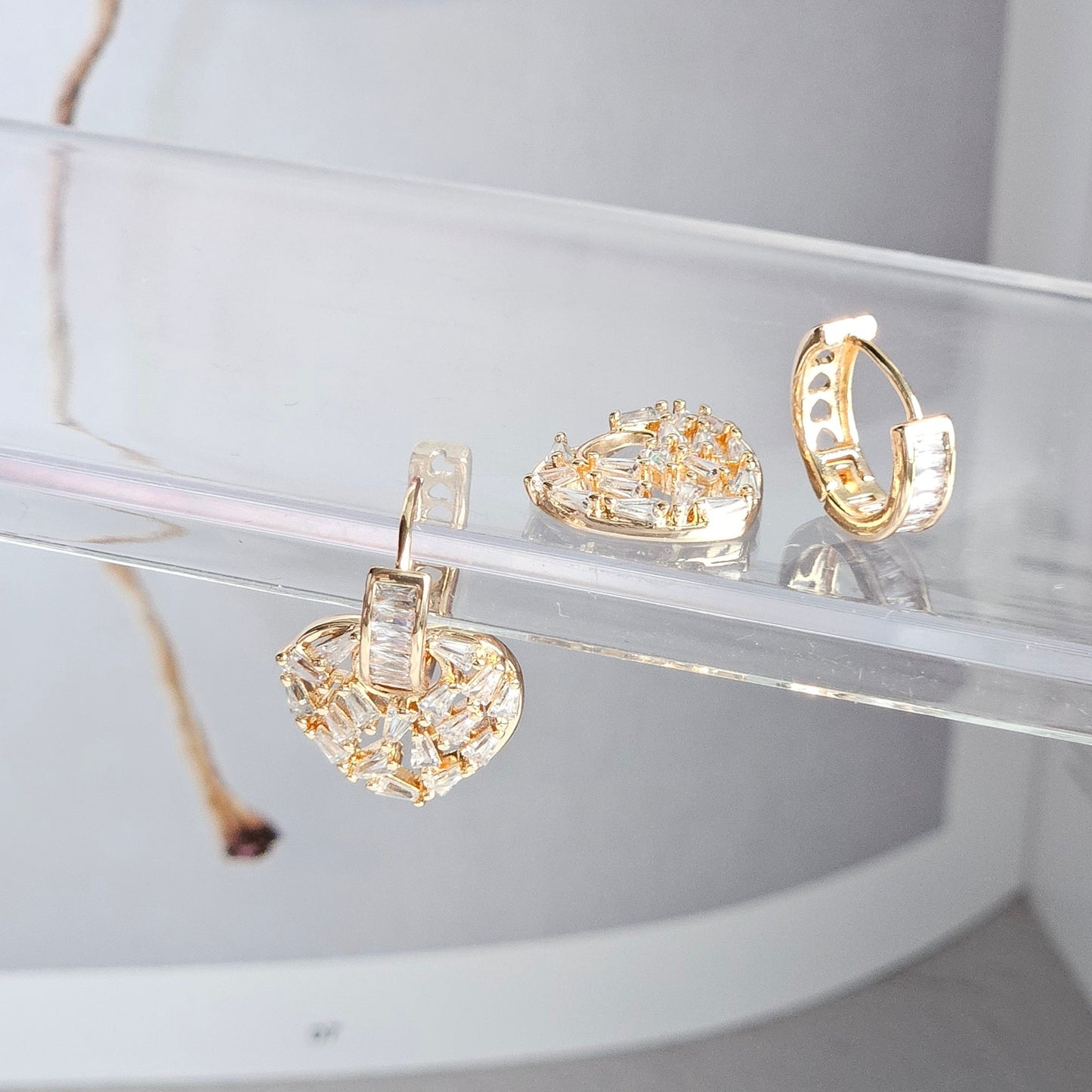 Heartful Elegance: Elegance Gold 14K Steel Earrings with Dangling Zircon Stones