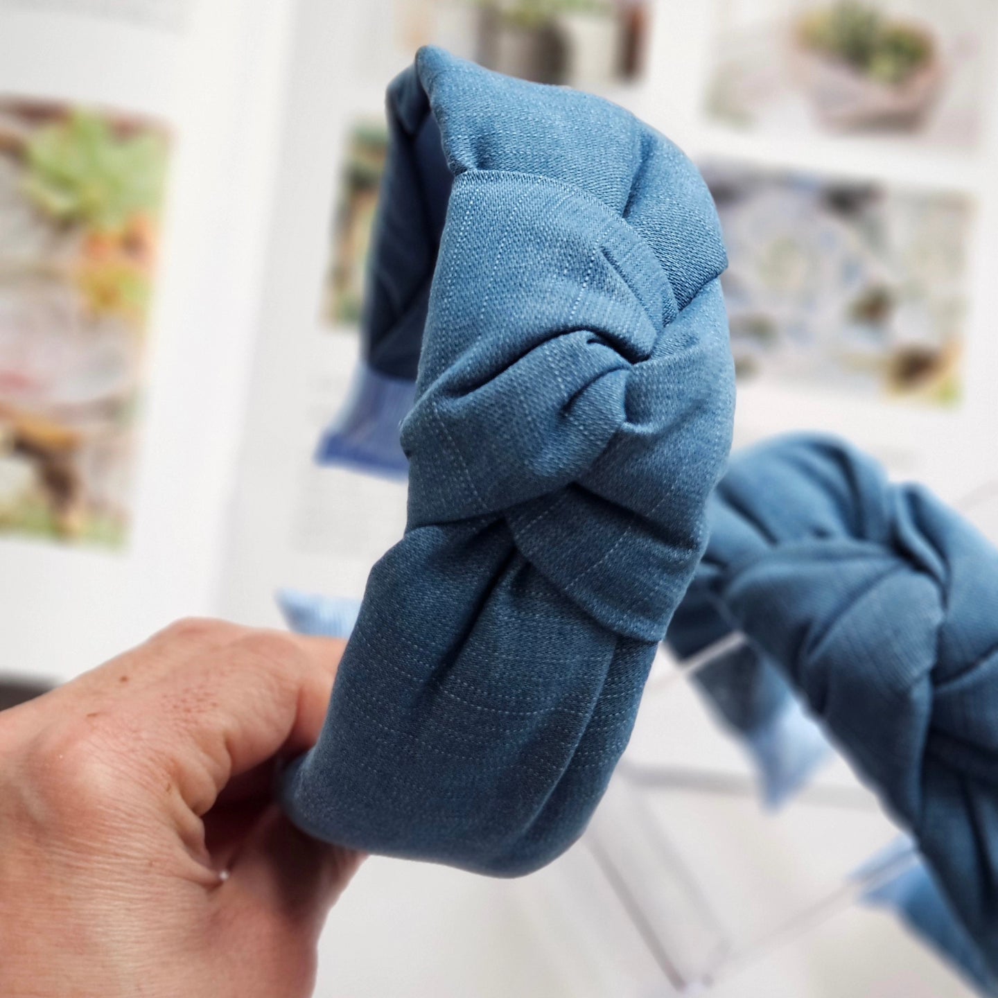 Dynamism Meets Comfort. Hairband Crafted from Denim Fabric with a Knotted Flair