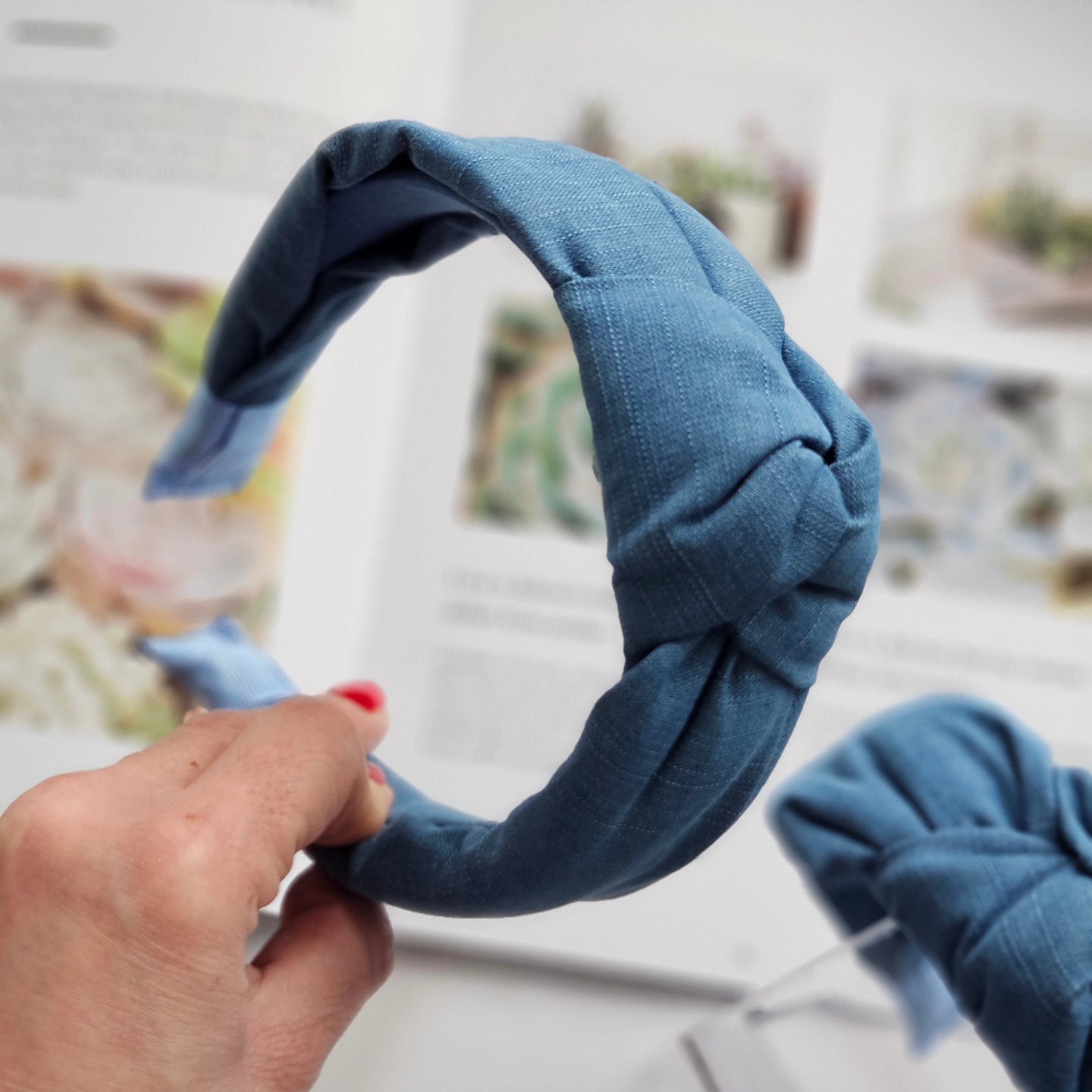 Dynamism Meets Comfort. Hairband Crafted from Denim Fabric with a Knotted Flair