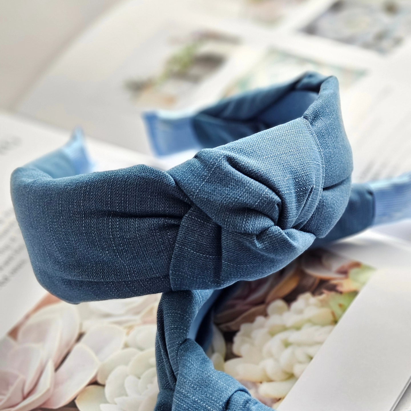 Dynamism Meets Comfort. Hairband Crafted from Denim Fabric with a Knotted Flair